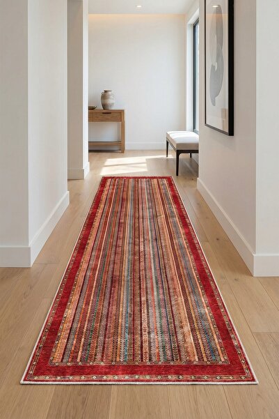 VOPTEKS Renkli Kırmızı Halı Yolluk Makinede Yıkanabilir Halı Kaymaz Taban Halı