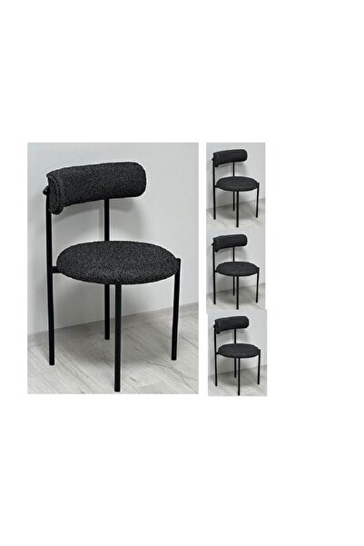 Casafun Set of 4 Style Tedy Chairs, black metal frame and legs, upholstered i...