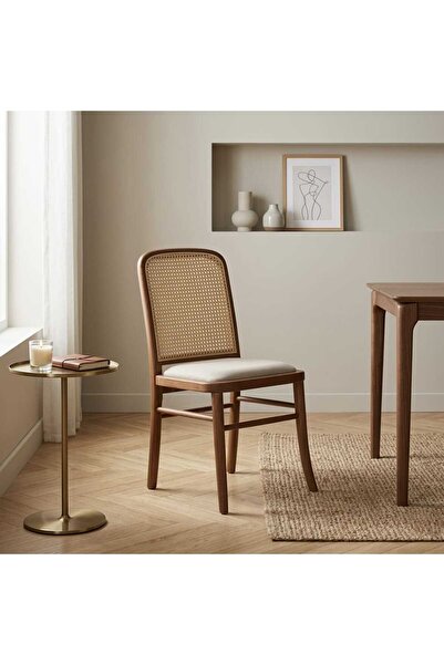 Arnohome كرسي طعام خشبي بتصميم كلاسيكي يجمع بين مسند ظهر من الراتان المنسوج و...