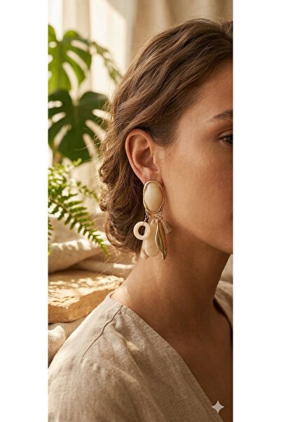 Luvıa accessoreıs Women's Cream Natural Stone Look Gold Color Leaf Detailed B...