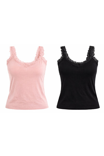 KOTA BULUT-Kadın İp Askılı Dantelli Atlet Modal Süper Esnek Ekstra Yumuşak Te...