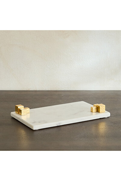 Home Box صينية رخامية طبيعية مزخرفة أحادية اللون من تصميم بليك مادلين، مزودة ...