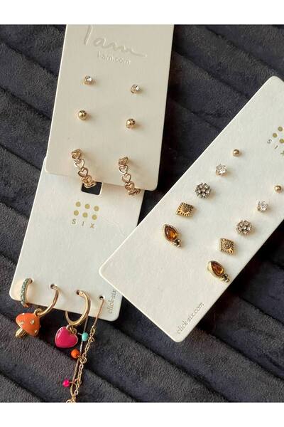 Luxiva 8 Pairs of Minimal Trend Steel Earrings Set Advantageous Package