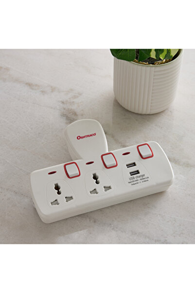 Home Box 2-Way Switch T-Socket with 2 USB-A Ports