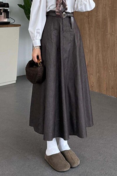 Hazamoda Denim Skirt Brown