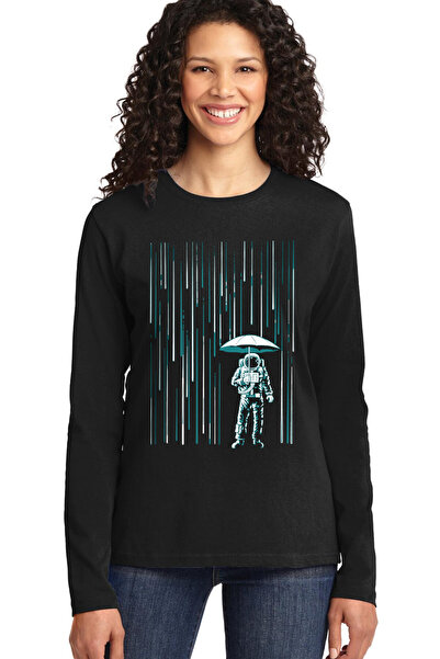 ROCKANDROLL Space Rain Μαύρο Γυναικείο T-shirt με λαιμόκοψη ποδηλάτου, μακρυμ...