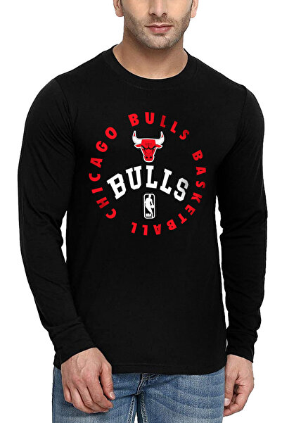ROCKANDROLL Bulls Basket Negru guler rotund Mânecă lungă bumbac moale Bărbați...