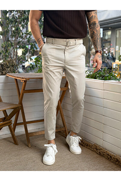 manch collection Parachute Fabric Italian Cut K Belt Detail Trousers Stone