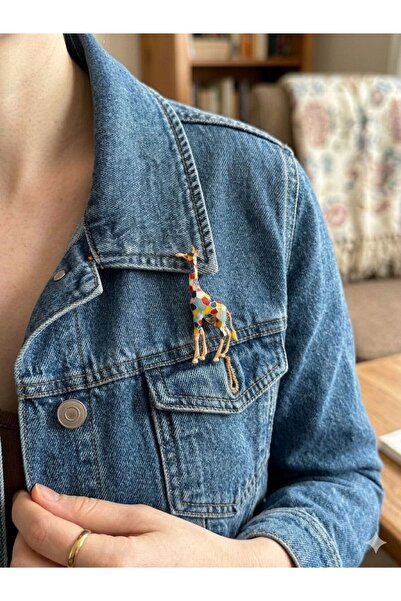 Sâden Collection Renkli Taşlı Zürafa Figürlü Broş