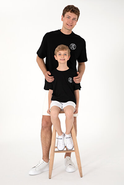 U.S. Polo Assn. Tricou Bărbați Negru Cu Guler Rotund Și Print USPA Oversize