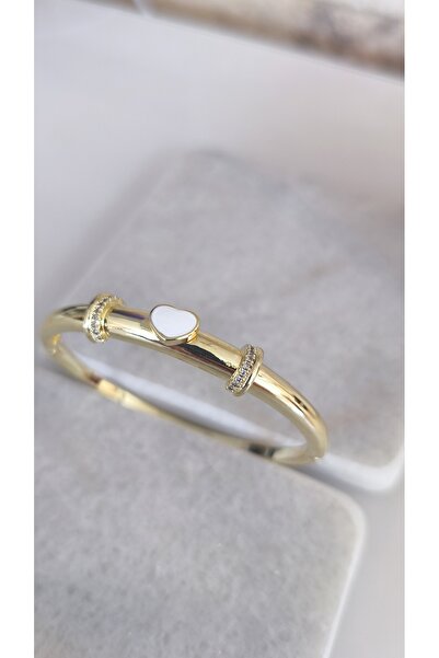 VOBEEYKU Zlrkon Stone White Heart Figured Handcuff Bracelet