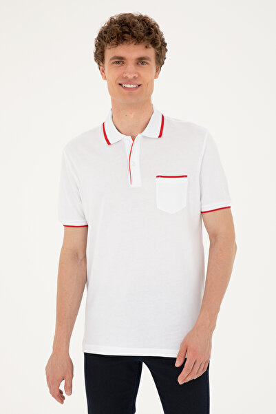 U.S. Polo Assn. Tricou Polo Bărbați Pe Alb Cu Detalii Și Imprimeu Logo