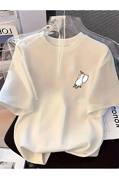 FUFLUNS Unisex Women/Men Oversized Crewneck T-Shirt with Duck Print