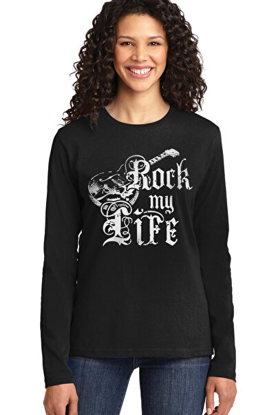 ROCKANDROLL Hayatım Rock Black guler rotund Mânecă lungă bumbac moale Femei t...