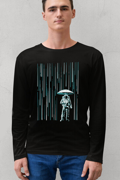 ROCKANDROLL Space Rain Negru guler rotund Mânecă lungă bumbac moale Bărbați t...