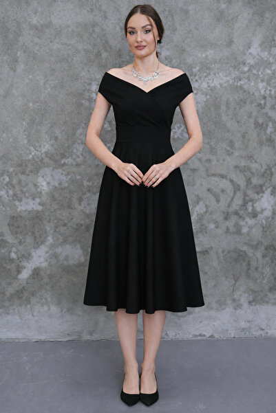 MAG FASHİON Plus Size Evening Dress Boat Neck Double-Breasted Off Shoulder Dr...