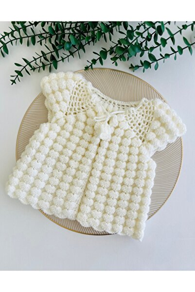MimiCo Kız Bebek El Örgüsü Yelek - Beyaz