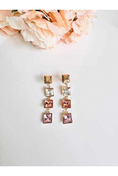 DEVİ fashion Zircon Stone Square Dangle Earrings 6 cm