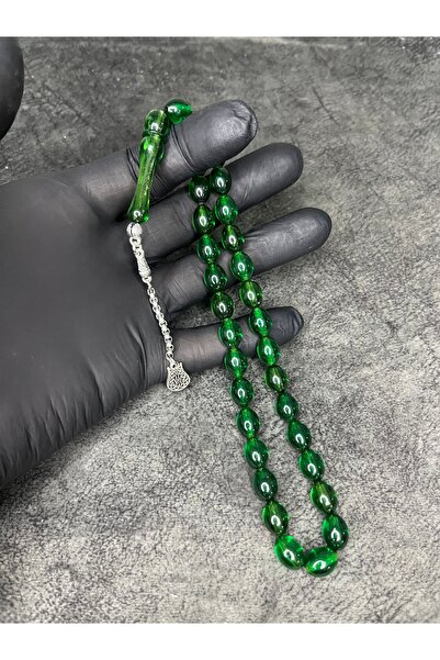 Mos Tespih Green High-Quality Barley Cut Powdered Amber Prayer Beads