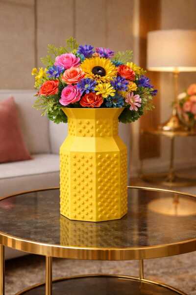 PLA Lego Çiçek Uyumlu Özel Tasarım Dekoratif Vazo Biyoplastik Siyah (ÇİÇEKLER...