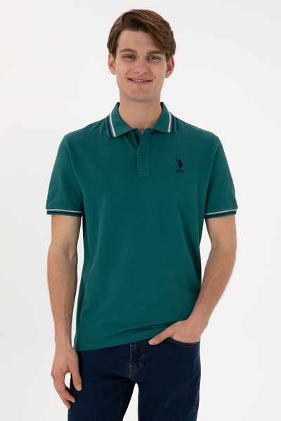 U.S. Polo Assn. Tricou Polo Bărbați Verde Smarald Cu Detalii Guler Și Logo Br...