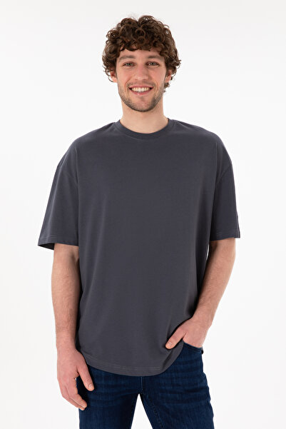 U.S. Polo Assn. Tricou Bărbați Gri Petrol Oversize Cu Logo Brodat Pe Mânecă