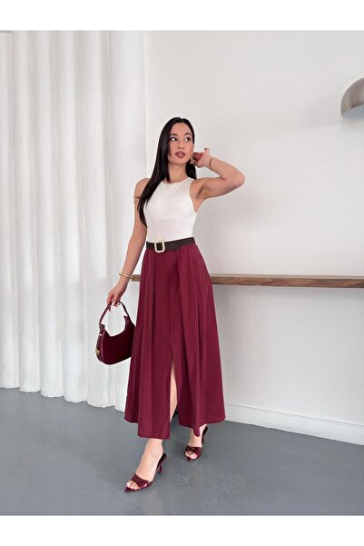 IŞILDA FASHION تنورة ميدي بتفاصيل شقوق حزام لي لي آر إس آي إس