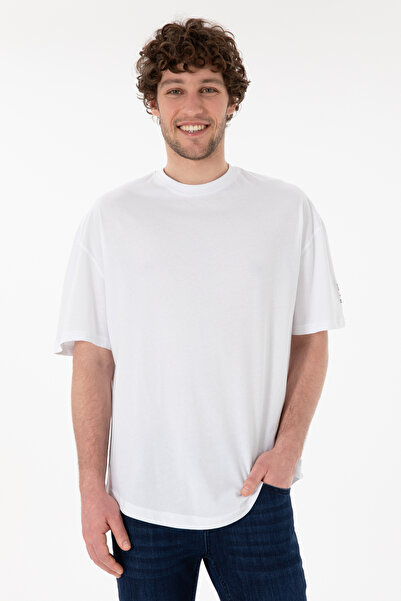 U.S. Polo Assn. Men's Oversized White T-Shirt With Embroidered Logo On Sleeve