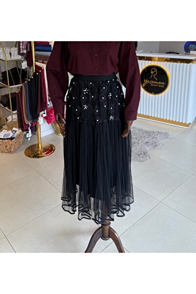 Robin Taş Detaylı Astarlı Tütü Etek - Siyah