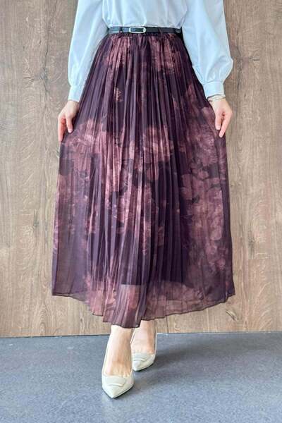 Hazamoda Water Pattern Chiffon Skirt Plum