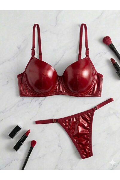 MEOW مجموعة ملابس داخلية لامعة مظهر جلدي