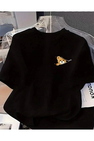 FUFLUNS Zipper Bear Printed Unisex Women'S/Men's Oversized Crewneck T-Shirt