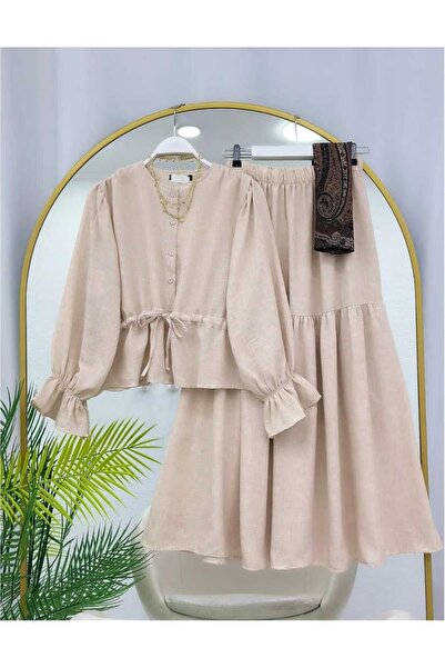 MODA VEDAT Women's Front Lace-Up Linen Set