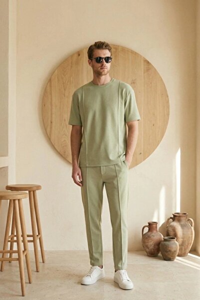 MADZEYMODA Ανδρικό καλοκαιρινό πράσινο κανονικό σετ αθλητικής φόρμας με μπλου...