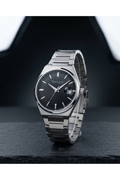 Ferrucci Men's Wristwatch 42 mm Steel Band Black Dial Calendar Quartz Classic...