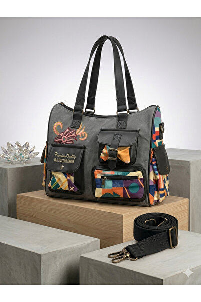 LTS bag Embroidered, Bohemian, Vintage, Canvas Fabric, Pocketed Shoulder Bag