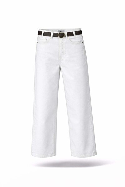 5in1Canpolat Blugi albi evazați, pachet de curea