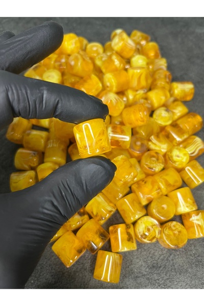 Mos Tespih 1 Adet Büyük Boy Hareli 17x17mm Toz Kehribar Sarı Üst Düzey Boncuk...