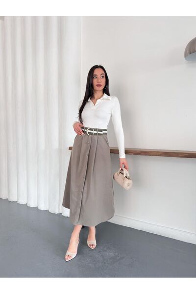 IŞILDA FASHION Fusta cu curea nasturi decorativi