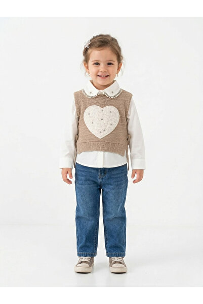 minniobaby Girl's 2-3-4-5 Years Old 3-Piece Set with Pearl Shirt and Heart De...