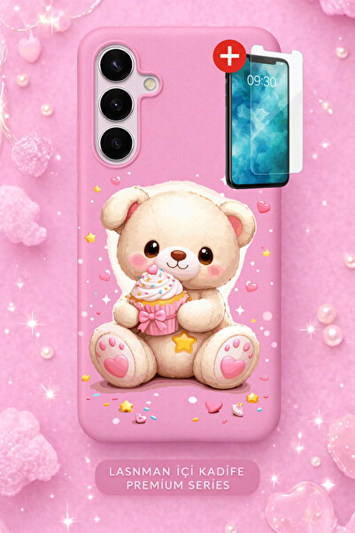 Rulet Aksesuar حافظة هاتف جالاكسي S21 بلس مخمل ذات سطح داخلي وردي منقوش + شاش...