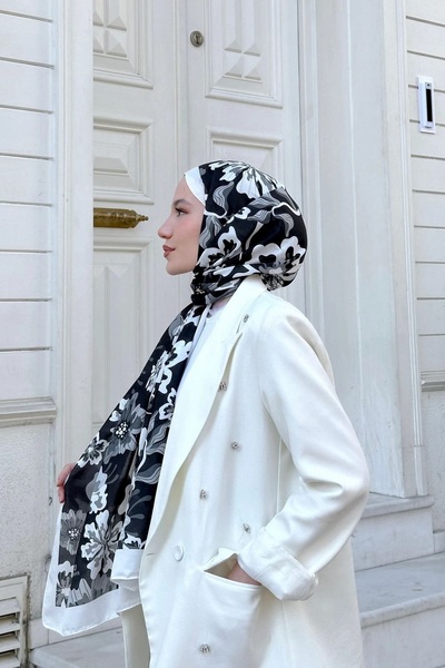 İpekhan Nature Frezya Soft Şal Beyaz Siyah
