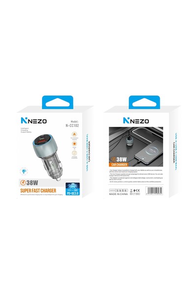 NEZO 38W Super Fast Car Charger - Dual Port USB-C PD & USB-A QC3.0 - N-CC102
