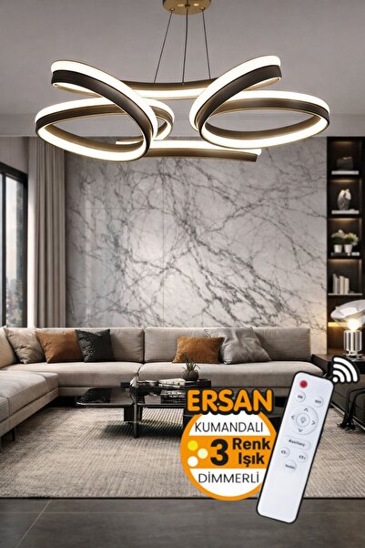 Ersan Avize Tokyo Siyah Kumandalı Modern Sarkıt 3 Renk Işık Power Led Avize S...