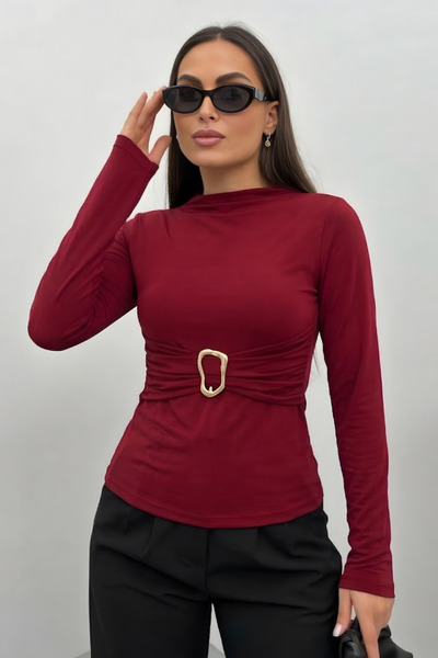 spirituel Bluză de damă cu mânecă lungă Beli Gold detaliu la cataramă țesătur...