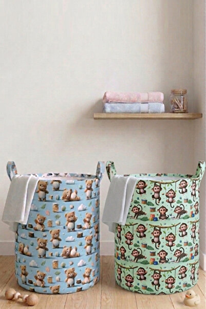 Paris Home Coș de jucării pentru copii Teddy Bear and Monkey cu model – Organ...