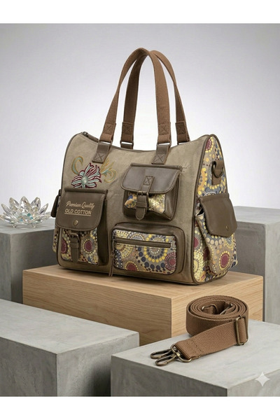 LTS bag Nakışlı ,bohem, vintage,Kanvaskumaş,cepli omuz çantası