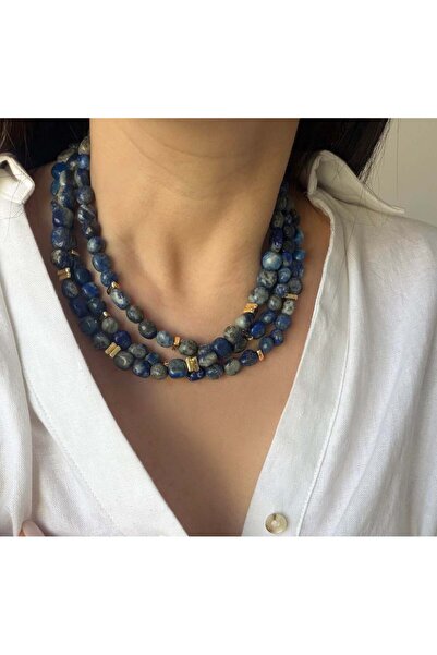 Venus Design Steel Triple Lapis Lazuli Necklace