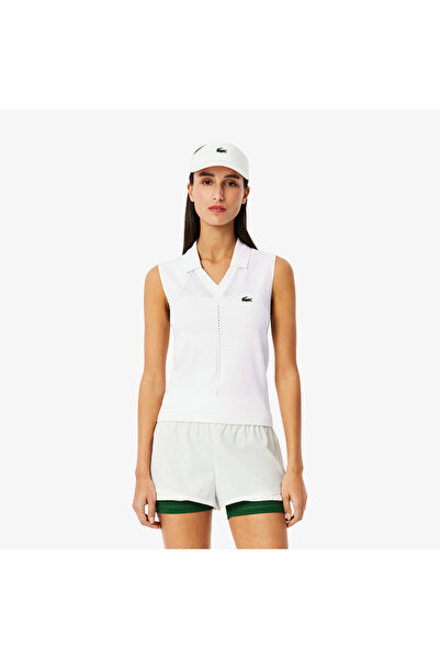 Lacoste Kadın Slim Fit Kolsuz Beyaz Polo