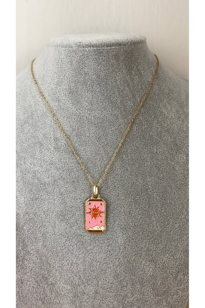 STELLE Pink and White Enameled Sun Tarot Necklace